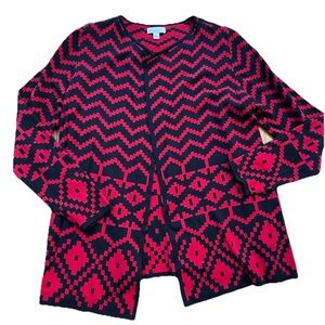 🆕 Kim Rogers ladies NWT black/Red Chevron pattern open sweater size Large cotton